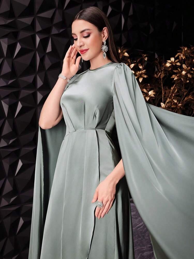 Women's Round Neck Ultra Long Sleeve Dress Long Evening Dresses
