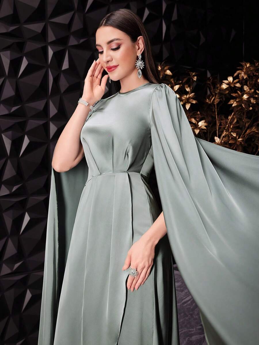 Modelyn 女士圆领超长袖连衣裙长款晚礼服 - 綠色 - 查看 1