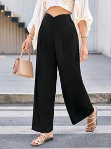 GENKIRA Màu thuần Vòng eo chữ V Thường xuyên Quần - màu đen - Xem 1