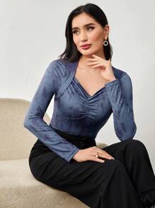 Modelyn Của phụ nữ Tay áo dài Áo thun Với Chi tiết xếp nếp - Nhiều màu - Xem 7