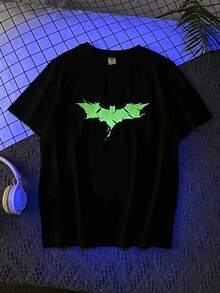 SHEIN Tween Boy 鬆身休閒夜光蝙蝠圖案圓領短袖t恤 - 黑色 - 查看 7