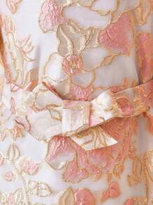 SHEIN Embroidered Fabric Young Girls' Mid-Sleeve Long Vacation Dress