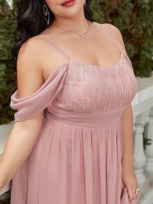 Plus Size Women Off Shoulder Gathered Waist Chiffon Bridesmaid Dress - Dusty Pink - View 4