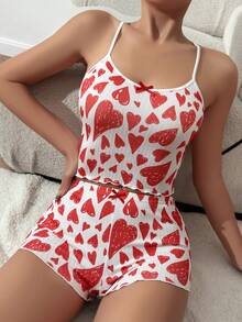 Conjunto De Pijama Con Estampado De Corazones - Blanco - Ver 3