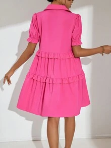 SHEIN WYWH Của phụ nữ Ngắn Ống tay áo Váy sơ mi - Màu Hồng Tươi - Xem 2