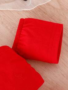 Conjunto de blusa sólida para bebé niña con hombros al descubierto y pantalones acampanados - Rojo - Ver 3