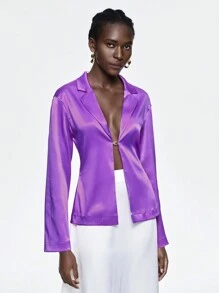 BizChic Women's Solid Color Long Sleeve Shirt - Mauve Purple - View 4