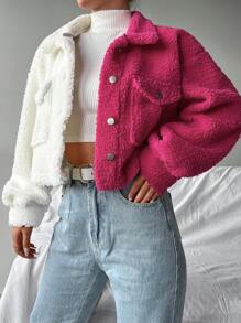 SHEIN PETITE Hai âm Thả vai Áo Teddy Jackets - Hồng - Xem 1