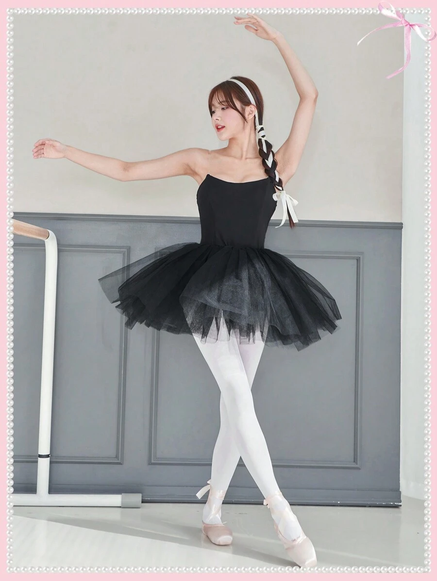 SHEINNeu Balletcore Bow Princesscore Mesh Tutu Dress Corset Dresses - Black - View 1