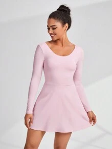 CourtClass Women's Hollow Out Back Long Sleeve Sports Dress,Women Tennis Outfitathletic Dress