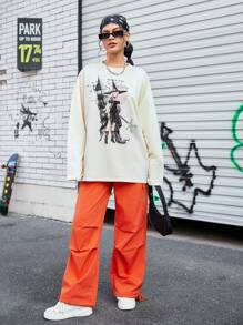 Streetz SHEIN Sport Women's Cartoon Printed Drop Shoulder Sleeve Outdoor Sweatshirt
