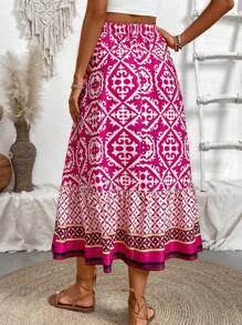 EMERY ROSE Falda con estampado floral de bloques de color y volantes para mujer, otoño para mujer - Rosa Fucsia - Ver 2