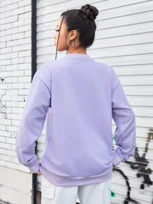 Streetz SHEIN Sport Solid Color Round Neck Sporty Sweatshirt With Drop Shoulder - Purple - View 2