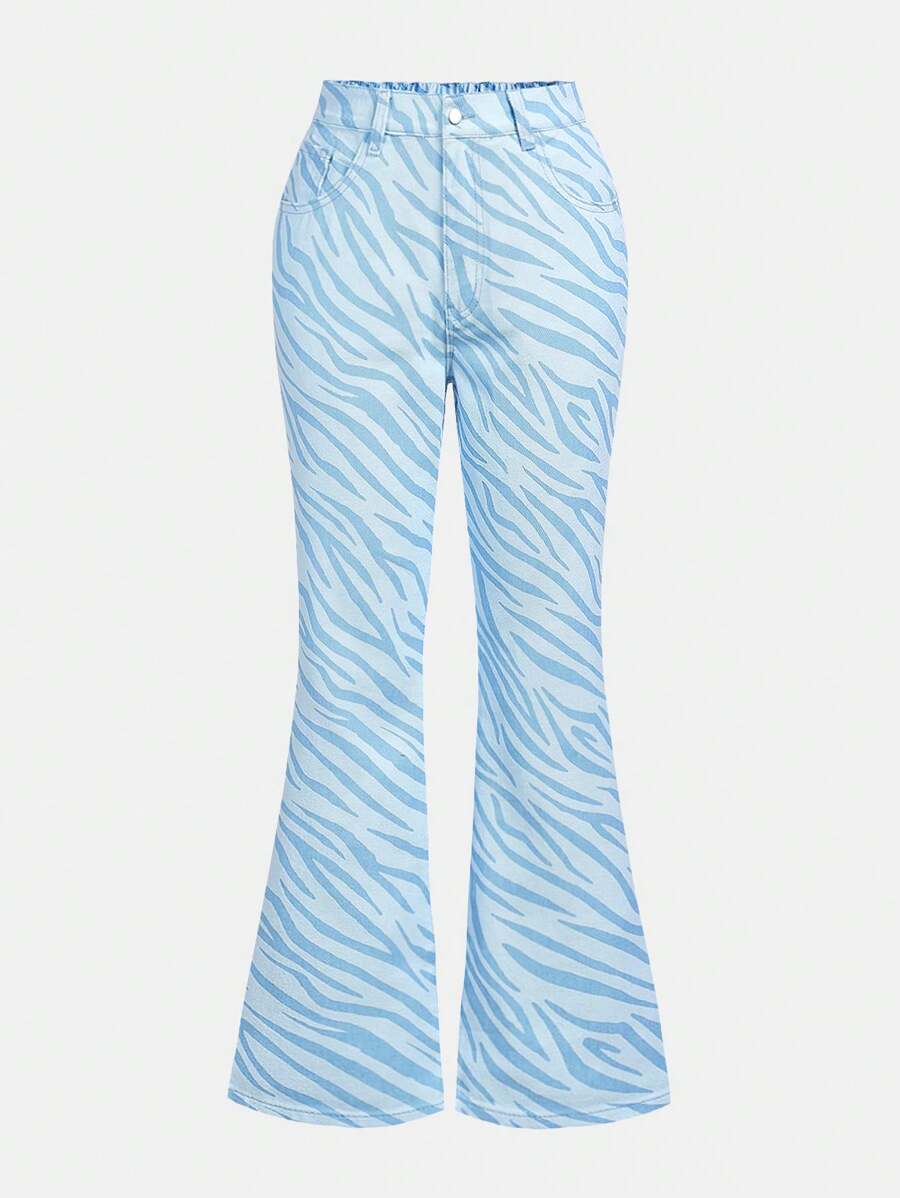 Teen Girls' Zebra Stripe Flared Jeans - Blue - View 1