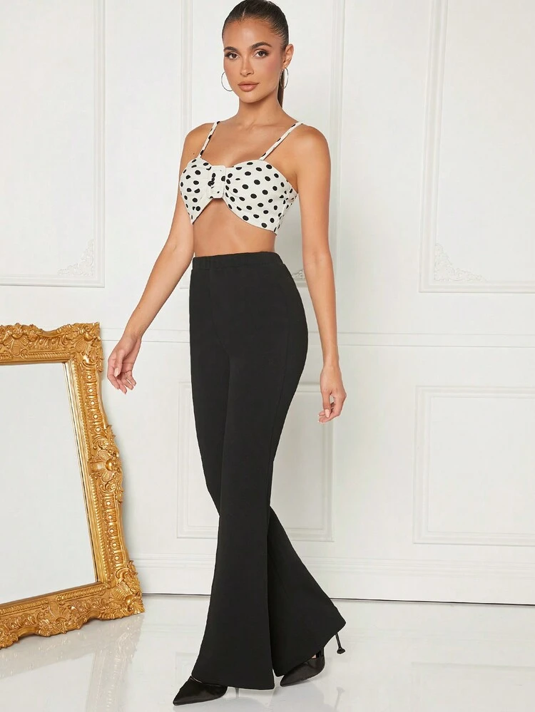 Polka Dot Buckle Top & Pants Two Pieces Set