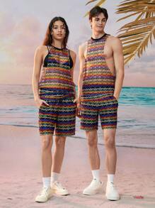 Manfinity VCAY Men's Wave Stripe Weaving Casual Shorts - Multicolor - View 3