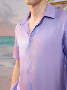 Manfinity Unisex 1 Miếng Nam Ngắn tay Dệt Giải trí Áo sơ mi - Màu tím - Xem 7