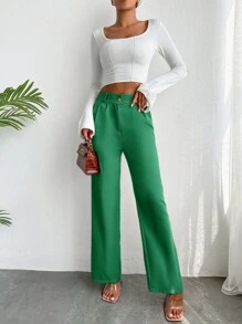 Women's Straight Leg Pants - Dark Green - View 4