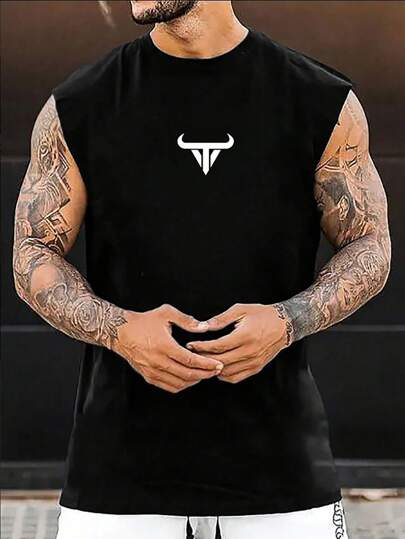 Manfinity Homme 男士图案印花休闲趣味图形无袖背心，适合健身、朋友聚会