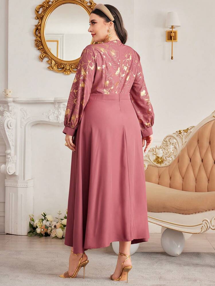 Plus Size Women's Floral Embossed Long Sleeve Dress Long Evening Dresses Fall Cloth For Women