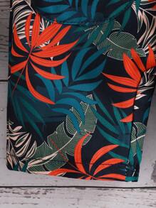 Baby Boy's Fashionable Tropical Plants & Flowers Print Shirt Romper With Matching Hat, Perfect For Spring/Summer Vacation - Multicolor - View 4