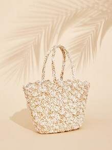 SHEIN VCAY Music Festival Picnic Vacation Crochet Tote - White - View 3