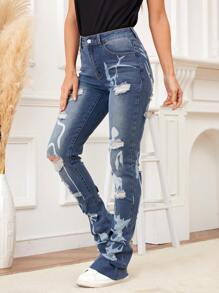Của phụ nữ Rách Denim Quần jean - Rửa trung bình - Xem 5