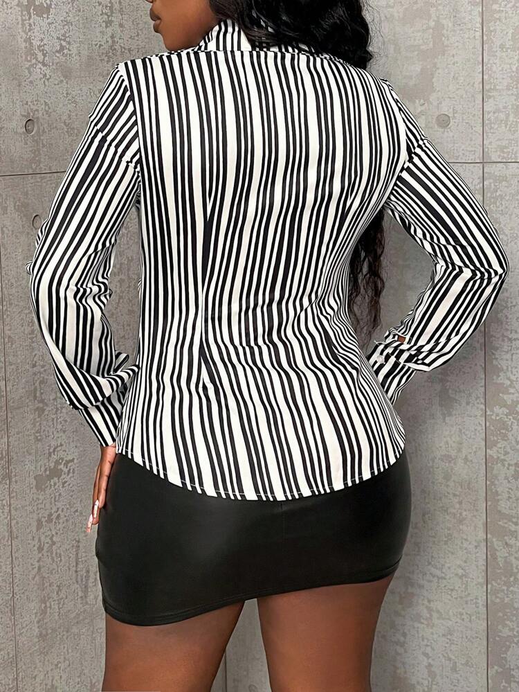 Ladies' Striped Slim Fit Shirt Fall Cloth For Women