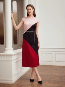 MOTF PREMIUM Vestido Ajustado Con Bloque De Color - Multicolor - Ver 4