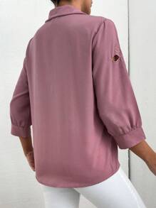EURMUSE Hollow Out Embroidered Long Sleeve Shirt - Mauve Purple - View 2