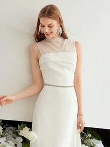 MOTF PREMIUM SOLID CONTRAST MESH FOLD PLEATED DRESS