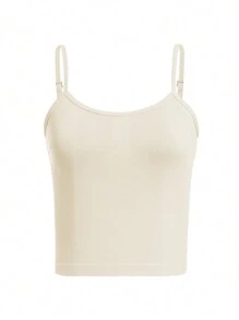 Gameset SHEIN Sport Solid Color Slim-Fit Sports Camisole Top Gym Top - Beige - View 6