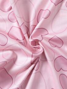 SHEIN Baby Girl Cartoon Rabbit & Heart Pattern Short Sleeve Dress - Pink - View 7