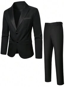 SHEIN Manfinity Mode Men's Single-Breasted Long Sleeve Suit Jacket And Pants Set, Old Money Style
