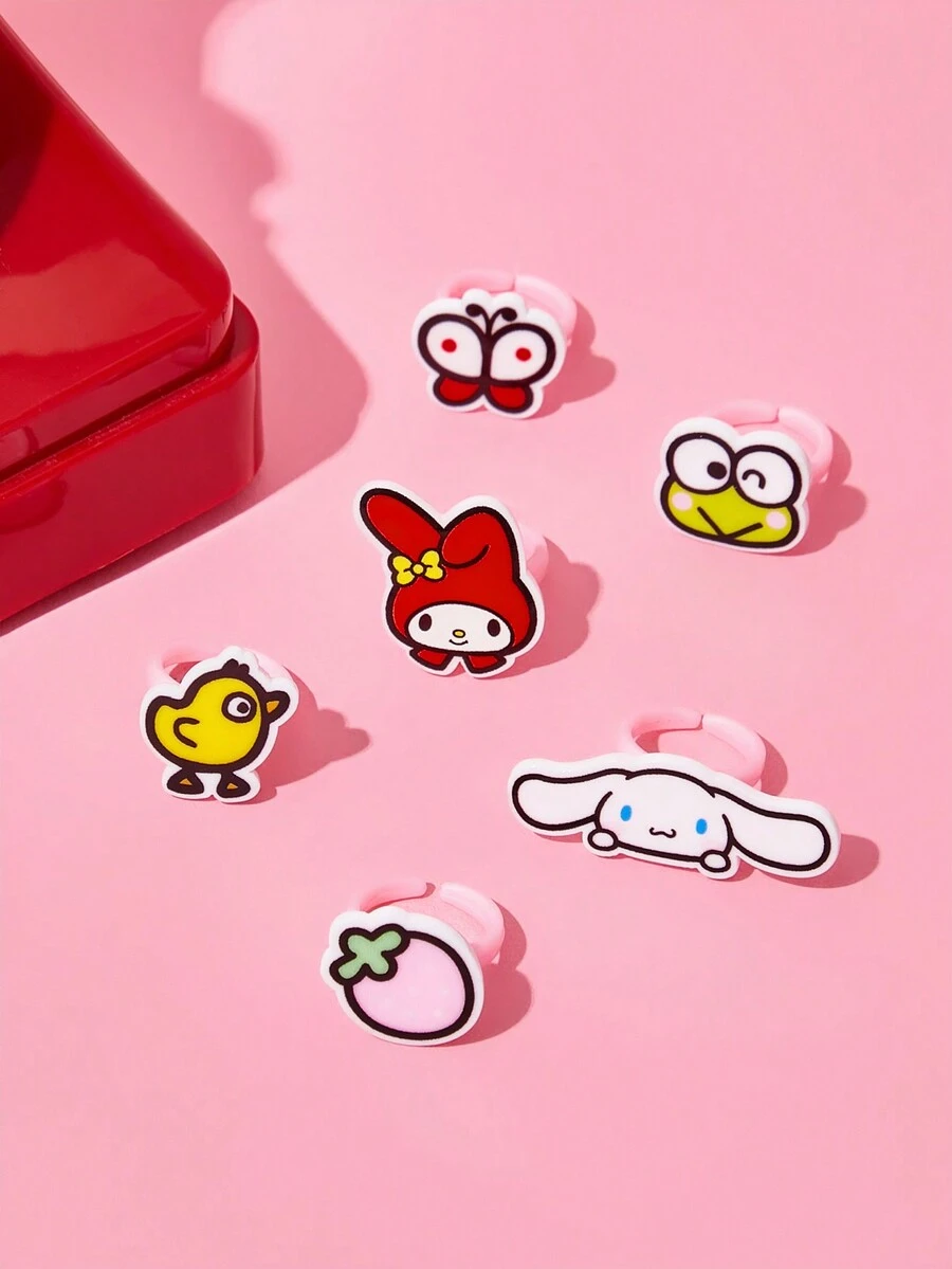 HELLO KITTY AND FRIENDS | SHEIN 6pcs Cute Children'S Ring Set - Multicolor - View 1