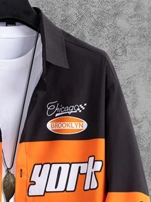 Manfinity Roghcode Letter Printed Color Block Long Sleeve Shirt - Multicolor - View 4