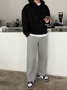 DAZY Men Kangaroo Pocket Drop Shoulder Drawstring Hoodie Without Tee - Black - View 8