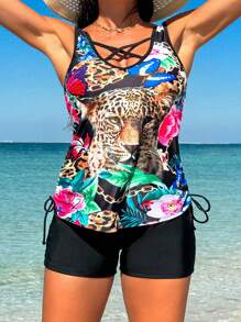 Swim Lushoire Summer Women's Plant & Tiger Print Tankini - Multicolor - View 6