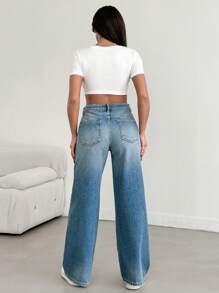 EURMUSE Casual Wide-Leg Jeans - Medium Wash - View 2