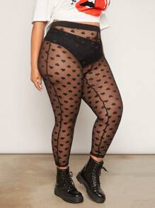 SHEIN CURVE+ Plus Size Women's Heart-Shaped Mesh Pants - Black - View 6