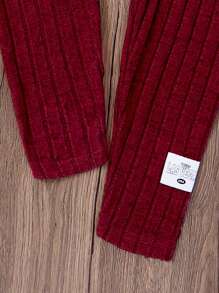 Teen Girls' Sweet Ribbed Letter Patchwork Hooded Top And Pants Two Piece Set - Burgundy - View 5