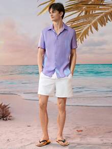 Manfinity Unisex 1 Miếng Nam Ngắn tay Dệt Giải trí Áo sơ mi - Màu tím - Xem 4