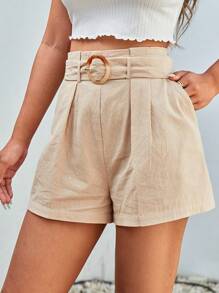 SHEIN Essnce Shorts Casual Solides Et Plissés Pour Dames
