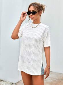SHEIN Essnce 純色材質休閒t卹 - 白色 - 查看 4