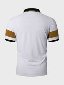 Manfinity Homme 男士拼色短袖 Polo 衫,領子圖案時尚爸爸和我