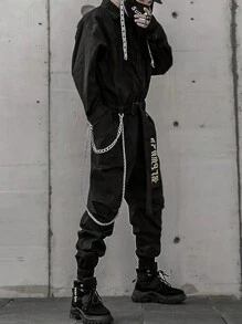 Manfinity LEGND 男士長袖衫連接長褲 - 黑色 - 查看 1