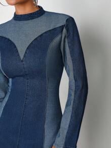 CLASSIC ROYALTY 设计师双色长袖优雅牛仔女牛仔连衣裙，适合节日、派对、生日服装、春夏、节日、婚礼舞会礼服