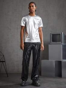 Manfinity VCAY 針織休閒短袖上衣亮面布褲2條/套 - 彩色 - 查看 4