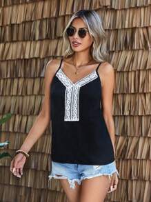 SHEIN LUNE Color-Block Lace Trim Cami Top
