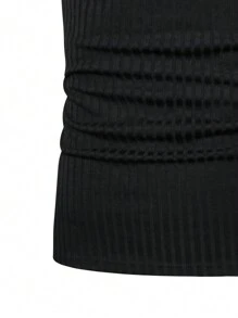 Manfinity Homme Men's 2pcs/Set Vacation Casual Plain Ribbed Short Sleeve Polo Shirt & Shorts, Boyfriend Gift - Black - View 5